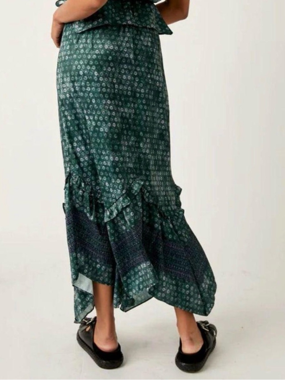 Free People Teal Green Patterned High-Low Maxi Skirt
